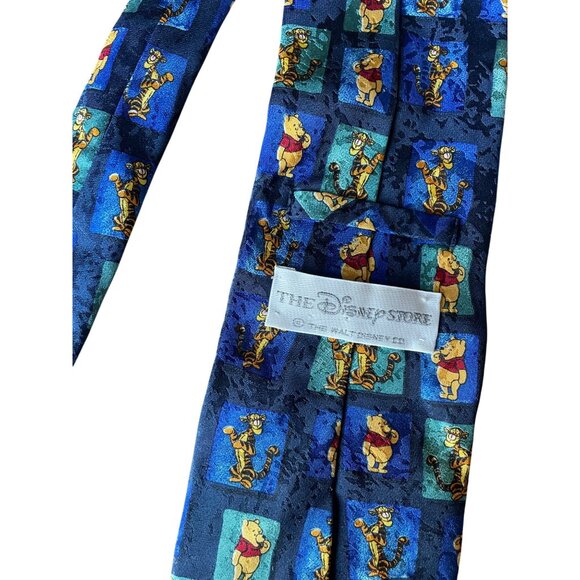 Vintage Disney Store Winnie The Pooh & Tigger Silk Tie Made In Italy 90s Navy - Picture 3 of 4